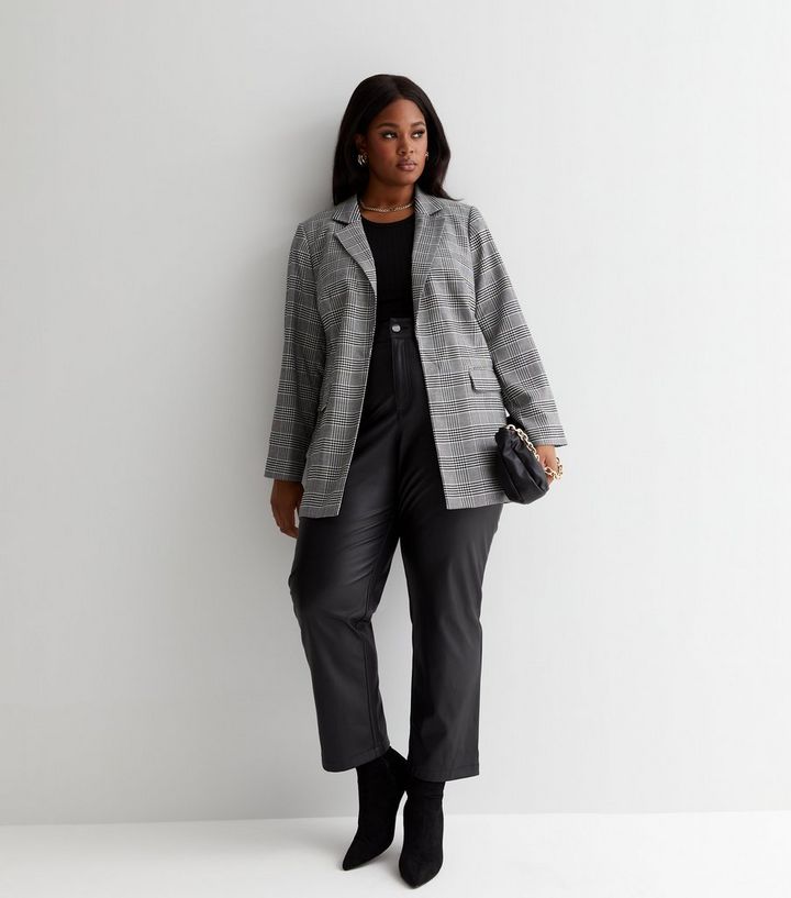 Curves Black Check Relaxed Fit Blazer